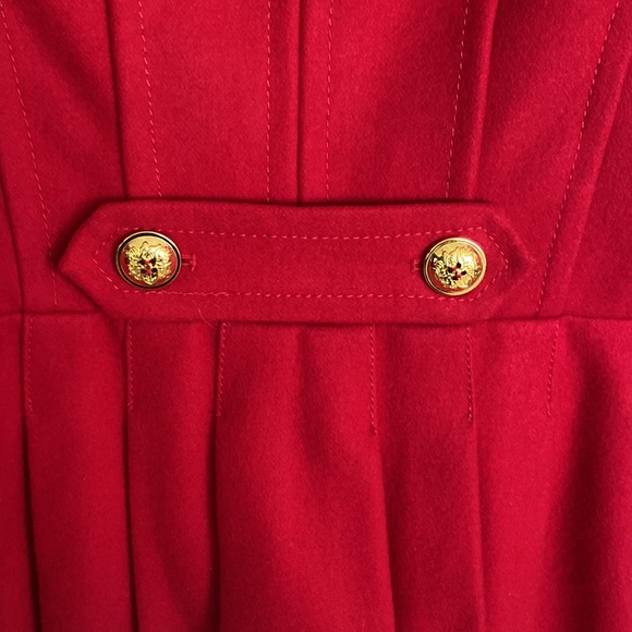 INC International Concepts Red Wool Coat XS Collar details +gold buttons pockets - Picture 6 of 16